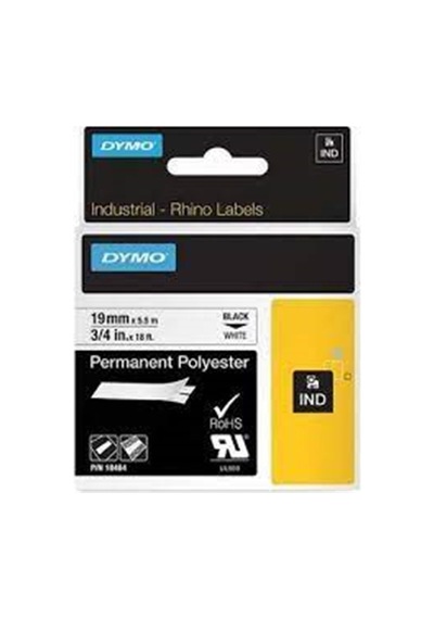 Dymo 18484 Rhinopro Sabitpolyester Şerit 19mmx5,5m Beyaz-siyah
