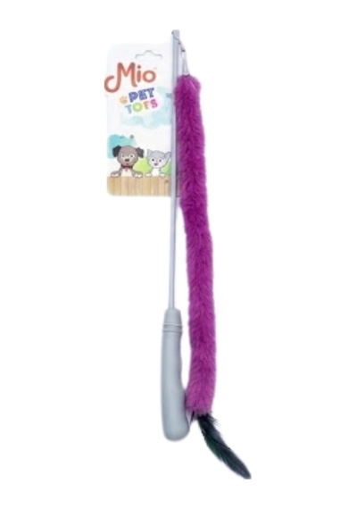 Peluşlu Tüylü Kedi Olta Oyuncağı Gri