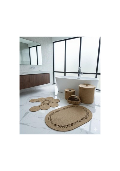 Jüt,hasır,banyo Takımı,banyo Paspası, Paspas Takımı,makyaj Sepeti,banyo Kovası,klozet Paspas, Kahverengi Kahverengi