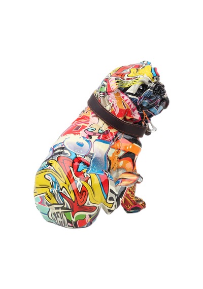 Grafiti Desenli Fransız Bulldog Biblo Canlı Renkli Köpek Heykeli Dekoratif Ev Ofis Hediyesi 20 Cm