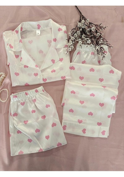Mh Moony Homewears 3'lü Menfos Pembe Kalpli Saten Pijama Takımı PEMBE
