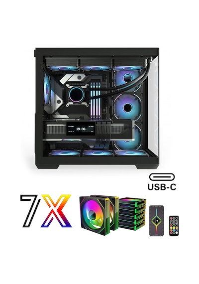 Zeiron Mirage X7 Tuş Ve Kumanda Kontrolcülü 7x120 Mm Gerçek Argb Fanlı 600w 80plus Psu Gaming Boş Akvaryum Bilgisayar