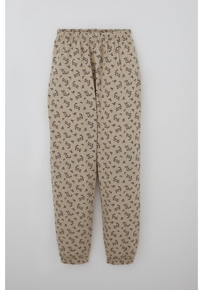Breeze Kız Çocuk Pijama Takımı Çiçek Desenli Beli Paçası Lastikli 9-12 Yaş, Bej