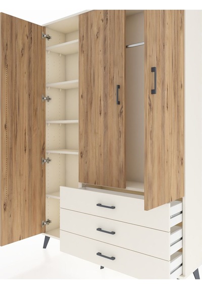 Arges Dolap 6 Raflı 3 Çekmeceli Tek Askılı 132x30x195 Aytaşı-... Aytaşı