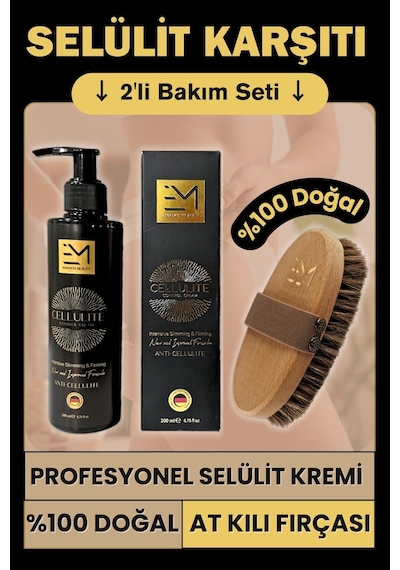 Em Amanos Beauty Selülit Kremi 200 ML + Selülit Karşıtı Doğal At Kılı Fırçası
