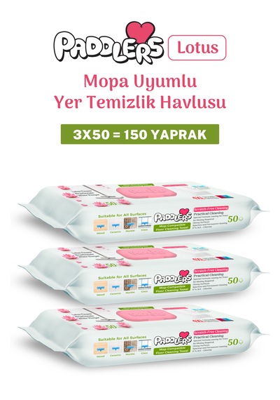 Easy Clean Lotus Çiçeği Kokulu Mopa Uyumlu Yer Temizlik Havlusu 3x50 150 Yaprak beyaz