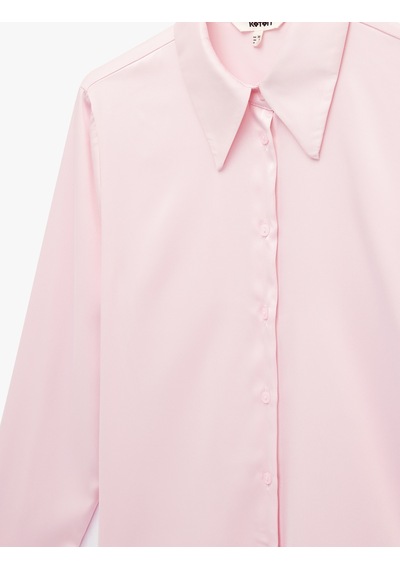 Koton Slim Fit Uzun Kollu Düğmeli Klasik Yaka Saten Gömlek Pembe 6sak60092pw Gül