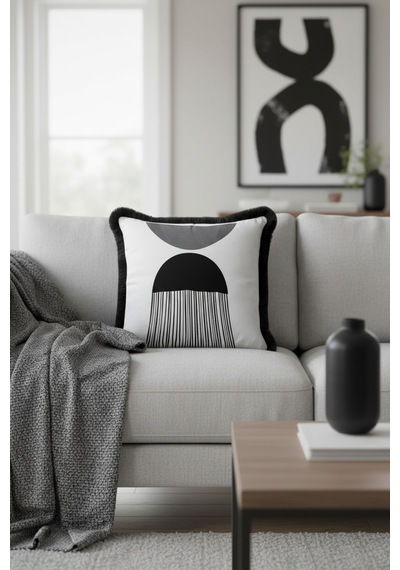 Siyah Beyaz Ve Gri Geometrik Şekiller Saçaklı Yastık Kılıfı-minimalist Stil Püsküllü Kırlent Kılıfı Orman Lavanta Siyah Beyaz Ve Gri Geometrik Şekiller Saçaklı Yastık Kılıfı-minimalist Stil Püsküllü Kırlent Kılıfı Orman Lavanta