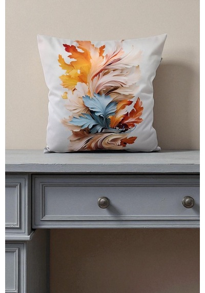 Sonbahar Esintisi Dijital Baskılı Kırlent Kılıfı - 40x40 Cm Ekru