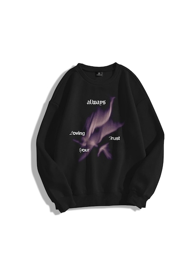Startmore Unisex Loving Your Trust Bisiklet Yaka Sweatshirt Siyah Siyah