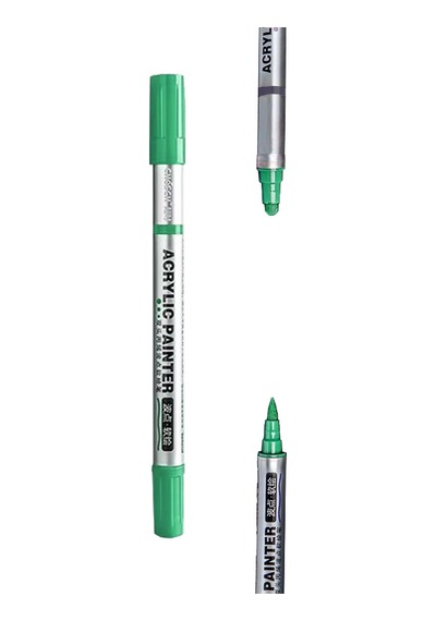 Çift Taraflı Akrilik Marker Kalemi - 1 Adet- Çam Yeşili Karışık