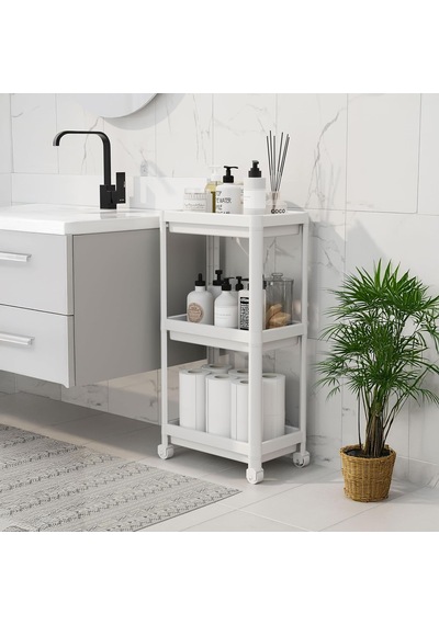 Peggy 3 Katlı Tekerlekli Raf Ünitesi - 36x71x23 Cm Dar Alan Düzenleyici - Mutfak Ve Banyo İçin Beyaz
