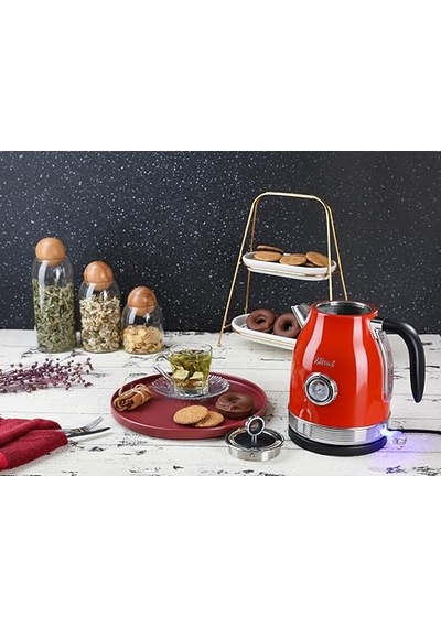 Zln7033 60'li Yılların Retro Su Isıtıcısı, 1,7 Litre,%100 Bpa İçermez, 2000 Watt, Paslanmaz Çelik İç Kısım,