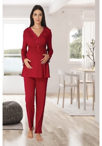 Effort Pijama Dvina Effortt Lohusa 4'lü Set Vişne - 8096 Vişne