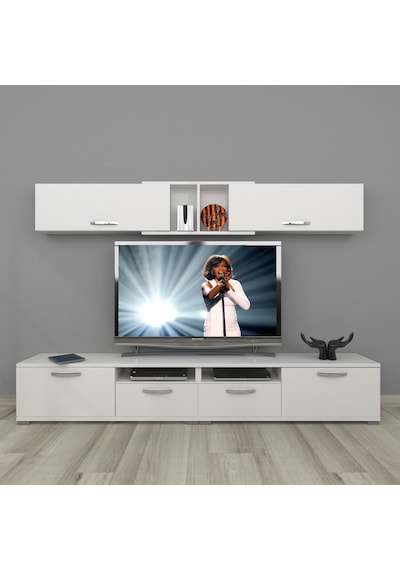 Decoraktiv Eko 5220 Slm Krom Ayaklı Tv Ünitesi Tv Sehpası Beyaz