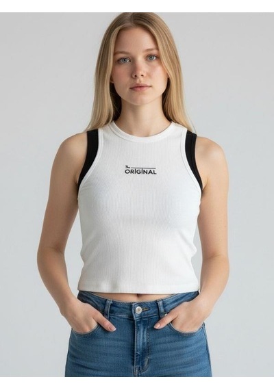Kız Cocuk Pamuklu Fitiili Crop Bluz-16763 Beyaz Siyah