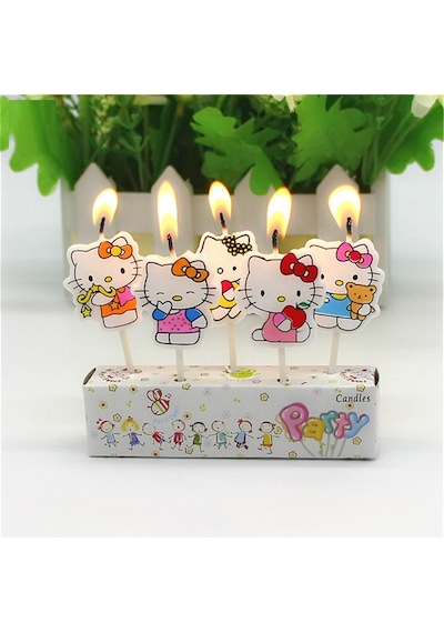 Hello Kıtty Bırthday Candle Vıp Kalite Hello Kıtty Pasta Mumu 5 Adet Hello Kıtty Doğum Günü Mumu Renkli