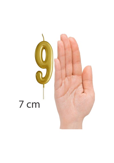 9 Yaş Gold Rakam Mum, Parlak Altın Rengi Doğum Günü Mumu Sarı Yaldızlı Pasta Mumu