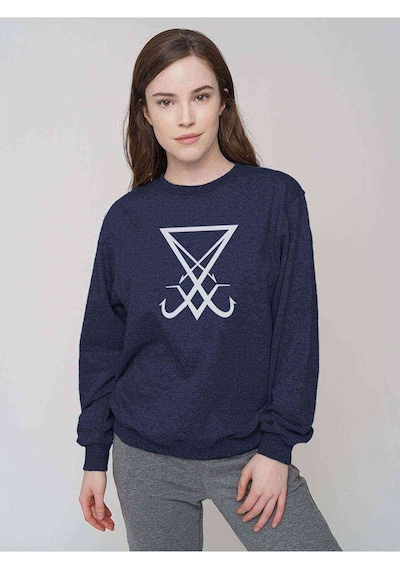 Lucifer Sigil 2 Baskılı Indigo Mavi Kadın Sweatshirt