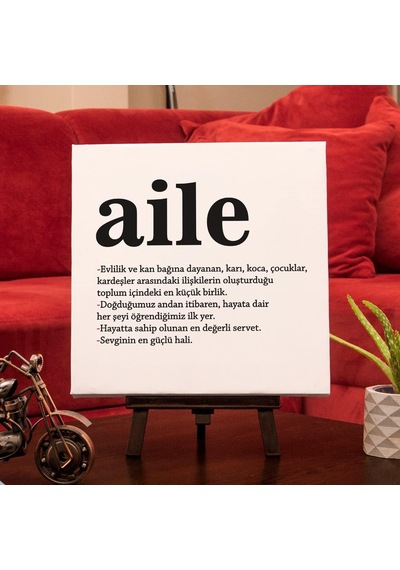 Aile Kelime Anlamlı Kanvas Tablo 25 X 25 Cm 50 x 22
