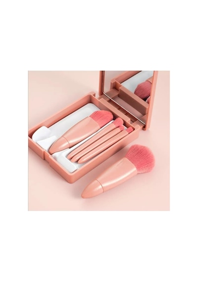 Mujgan Taşınabilir Aynalı 5'li Makyaj Fırça Seti Profesyonel Allık Dudak Kaş Kapatıcı/makeup Brush Belirtilmemiş