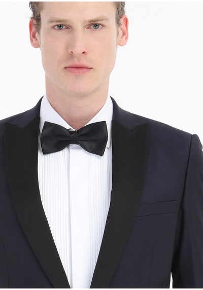 Ramsey Lacivert Düz Fashion Slim Fit Kruvaze Yaka Dokuma Smokin Takım Elbise