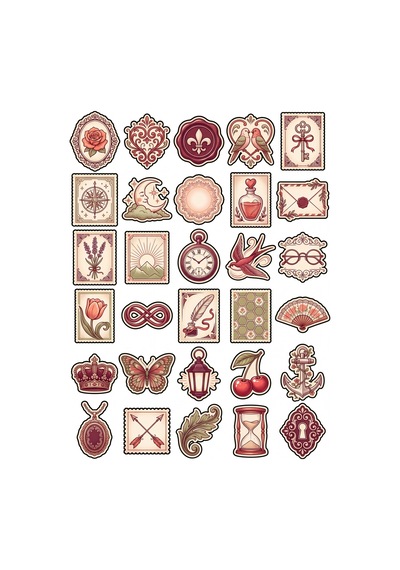 30 Adet Vintage Romantik Posta Pulu Sticker Seti - Laptop Defter Ajanda İçin Estetik Çok Renkli