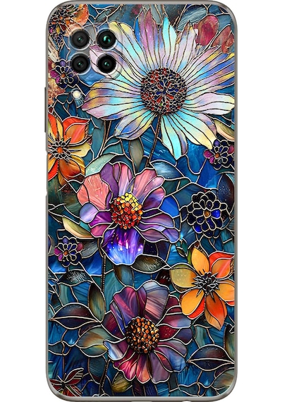 Printify Huawei P40 Lite İle Uyumlu Vitray Mücevher Flora Tasarımlı Şeffaf Silikon Kılıf Şeffaf