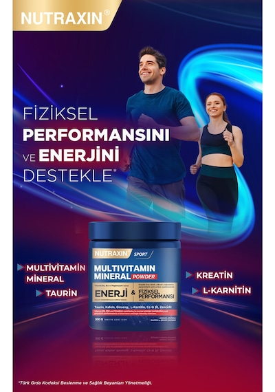 Nutraxin Multivitamin Mineral Powder 300 Gr Magnezyum, Taurin, Kreatin, L Carnitin, Ginseng, Co10, Energy