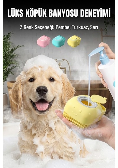 Şampuan Hazneli Kedi Köpek Yıkama Fırçası - Silikon Masaj Tarağı Ve Evcil Hayvan Banyo Aparatı