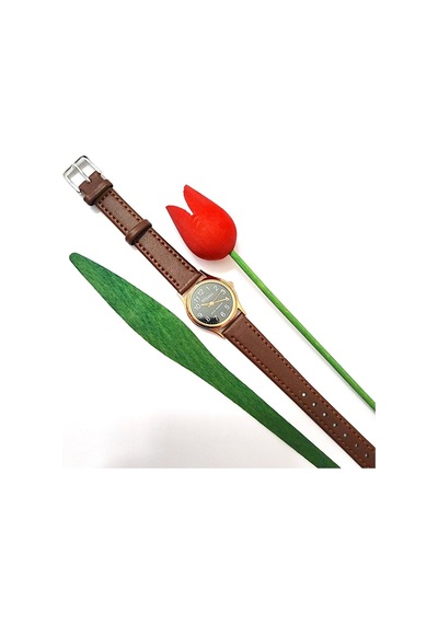 Retro Kadın Deri Kol Saati, Minimal Tasarım, Rose Gold Renk, Vintage Tasarım, Kahverengi Siyah Altın