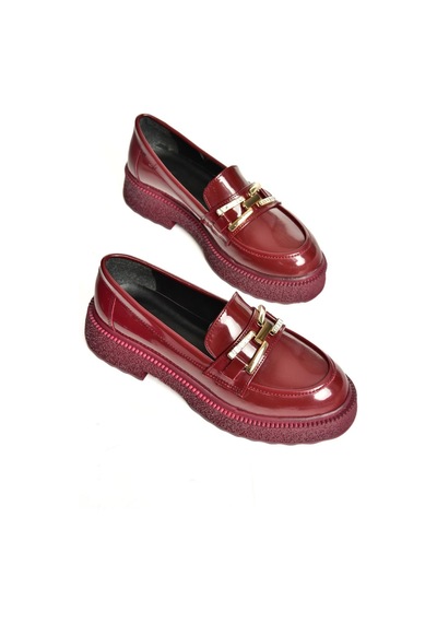 Fox Shoes T996198408 Bordo Rugan Kalın Tabanlı Makosen Kadın Ayakkabı Bordo-rugan Bordo