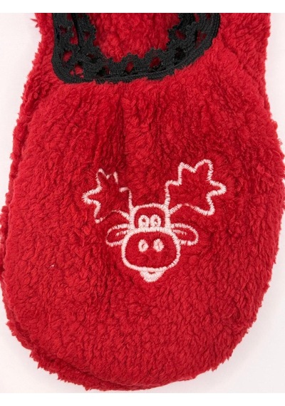 Ozzy Socks Kadın Kırmızı Geyik Desenli Uyku Patik Çorap 3'lü Paket Kırmızı