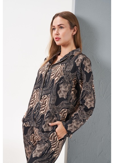 Relax Mode Kadın Siyah/leopar Pijama Takım - 28039r