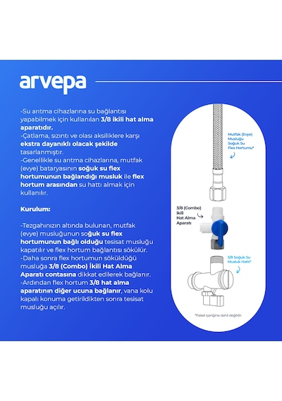 Arvepa Su Arıtma Cihazı 3/8 (Combo) İkili Hat Alma Aparatı - Ekstra Dayanıklı (Kendinden Vanalı)