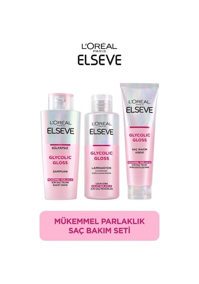 Elseve Glycolic Gloss Mükemmel Parlaklık 3 Lü Saç Bakım Seti PKT.ELSEVE.015