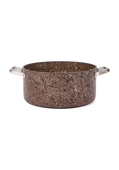 Brioni Stone-age Terra 28 Cm Çizilmez Yanmaz Yapışmaz İndüksiyonlu Derin Tencere Kahverengi