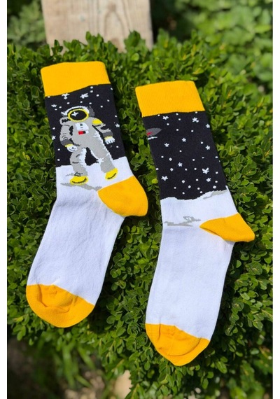Lousocks Unisex Sağlı Sollu Astronot Temalı Soket Çorap Siyah