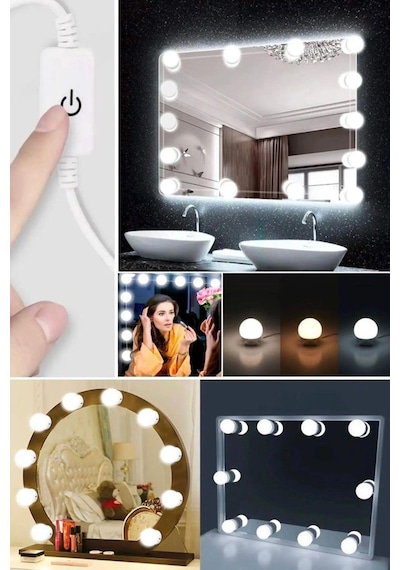 Nostalji Hollywood Tarzı 10'lu Makyaj Aynası Lambası 3 Mod Led Işıklı Lamba Usb Çok Renkli