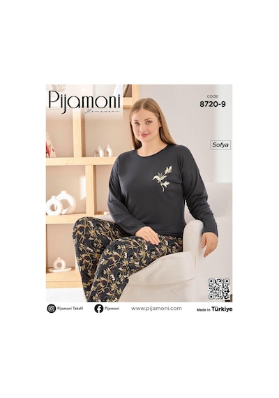 Pijamoni Kadın Sofya Büyük Beden Bisiklet Yaka Uzun Kol İnce Pijama Takımı 8720/9- 1 Adet Siyah Pijamoni Kadın Sofya Büyük Beden Bisiklet Yaka Uzun Kol İnce Pijama Takımı 8720/9- 1 Adet Siyah