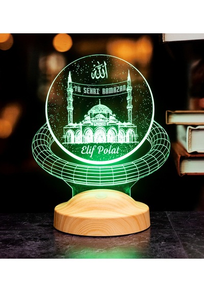 Ramazan Hediyesi, Kişiye Özel İsim Soyisim ve Mahya Yazısı Yazılabilen Camii Dini Hediye, 3D Led Lamba