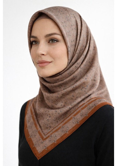Levidor Lotus Desen Eşarp - 06104 Kahve,kiremit-18