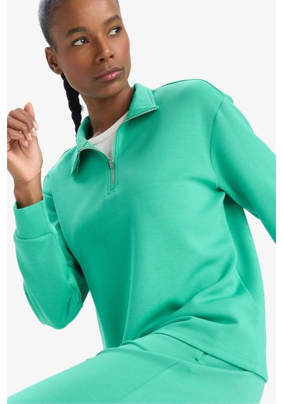 DeFactoFit Oversize Geniş Kalıp Yarım Fermuarlı Dik Yaka Modal Sporcu Sweatshirt D7126AX25SPGN268