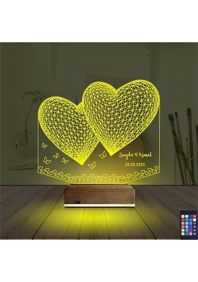 Luvivia Kalp Sevgiliye Hediye Kişiye Özel 3d Lamba - Masa Gece Lambası V15