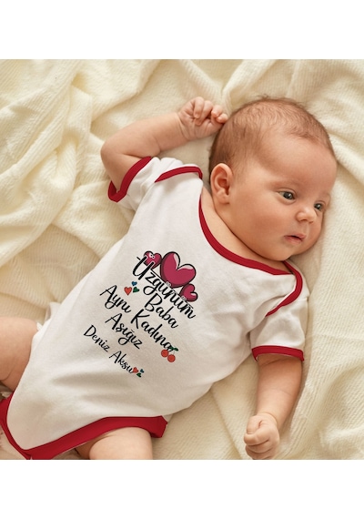 Bk Gift Bk Kids Kişiye Özel Aynı Kadına Aşığız Tasarımlı Kırmızı Bebek Body Zıbın-2 3-6 Ay
