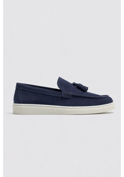 Püsküllü %100 Süet Loafer Lacivert