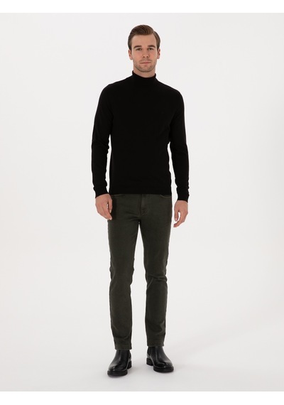 Cacharel Siyah Slim Fit Balıkçı Yaka Pamuk Karışımlı Basic Triko Kazak