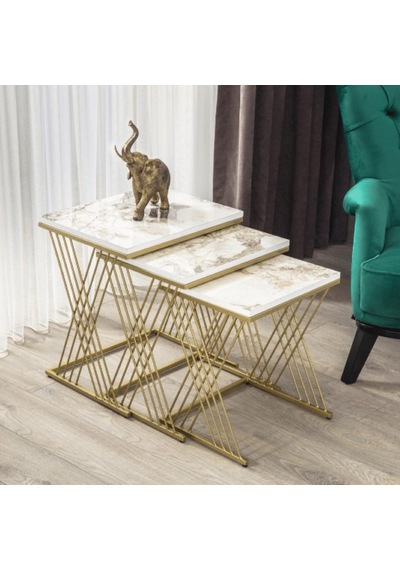 Vienna Gold Metal Ayaklı,Mermer Desenli Mdf'li Zigon Sehpa