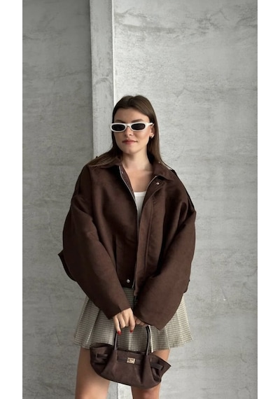 Prifaldi Zr Oversize Süet Bomber Ceket Kahverengı