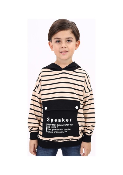 Toontoy Kids Toontoy Erkek Çocuk Oversize Kapüşonlu Düşük Omuz Baskılı Çizgili Sweatshirt - Garnili & 2 İplik Bej Toontoy Kids Toontoy Erkek Çocuk Oversize Kapüşonlu Düşük Omuz Baskılı Çizgili Sweatshirt - Garnili & 2 İplik Bej